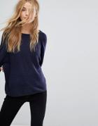 Jdy 3/4 Length Sleeve Ribbed Knitted Sweater - Navy