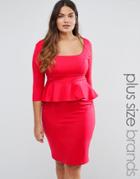 Goddiva Plus Pencil Dress With Peplum - Red