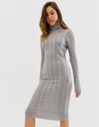 Brave Soul Cuban Roll Neck Cable Knit Sweater Dress-gray