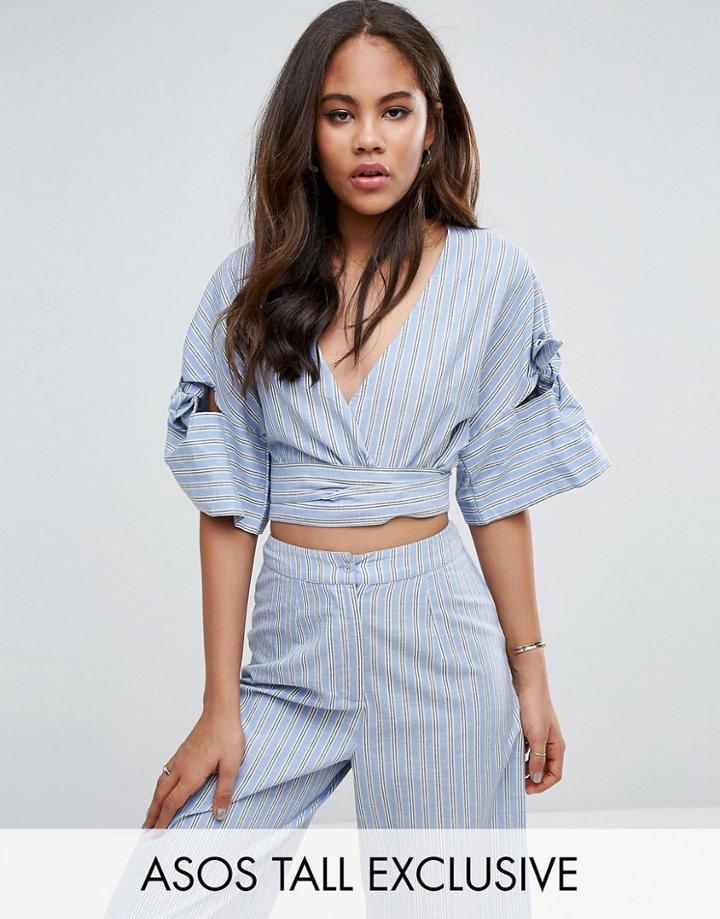 Asos Tallshirting Wrap Top In Stripe Co-ord - Multi