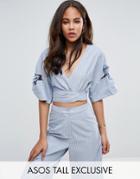 Asos Tallshirting Wrap Top In Stripe Co-ord - Multi