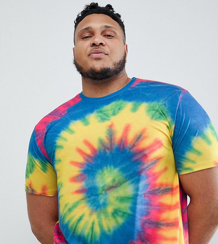 Asos Design Plus Relaxed Longline T-shirt In Bright Spiral Tie-dye - Multi