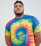 Asos Design Plus Relaxed Longline T-shirt In Bright Spiral Tie-dye - Multi