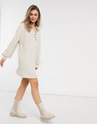 Asos Design Super Soft Ribbed Long Sleeve Shirt Dress In Stone-white