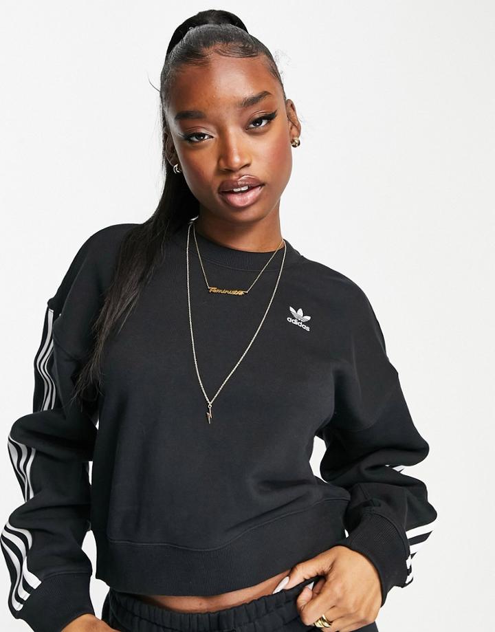Adidas Originals Adicolor 3 Stripe Sweat In Black