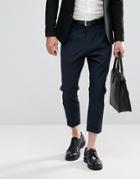 Selected Homme+ Tailored Pants With Cropped Leg - Navy
