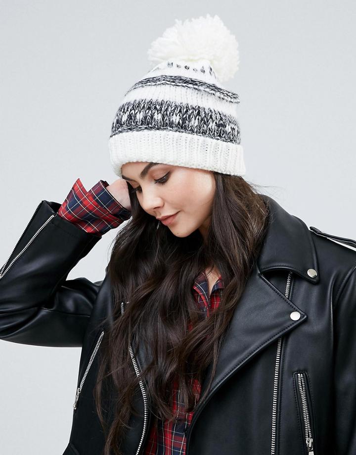 Alice Hannah Chunky Mono Beanie Hat - Cream
