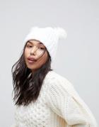 Brave Soul Half Cardigan Knit Hat With 2 Faux Fur Poms In Black White - Black