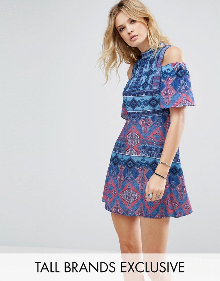 White Cove Tall Cold Shoulder Printed Skater Dress - Multi