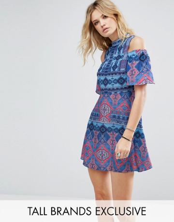 White Cove Tall Cold Shoulder Printed Skater Dress - Multi