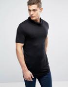 Asos Longline T-shirt With Drape Cowl Neck In Black - Black