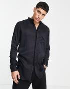 Bolongaro Trevor Long Line Grandad Collar Shirt-black