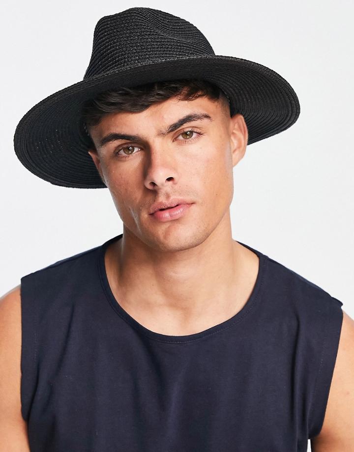 River Island Straw Hat In Black