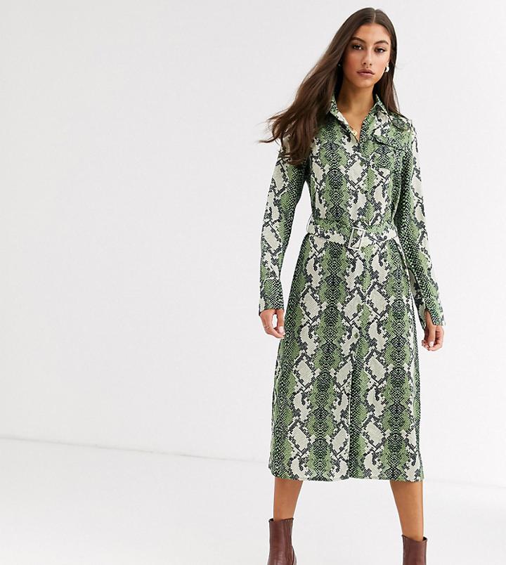 Glamorous Tall Midi Shirt Dress In Bold Snake Print