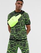 Asos Design Two-piece Knitted T-shirt In Neon Snake Design-green