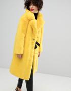 Mango Faux Fur Tonal Coat - Yellow