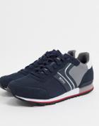 Boss Parkour Runn Leather Sneakers In Navy
