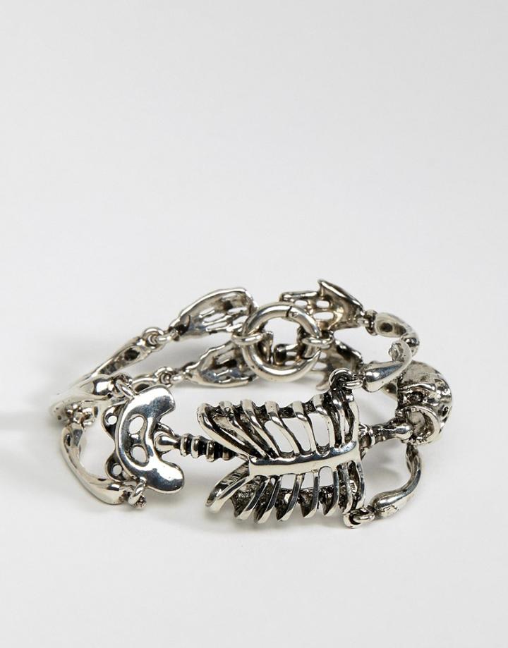 Asos Design Halloween Chain Bracelet With Skeleton - Silver