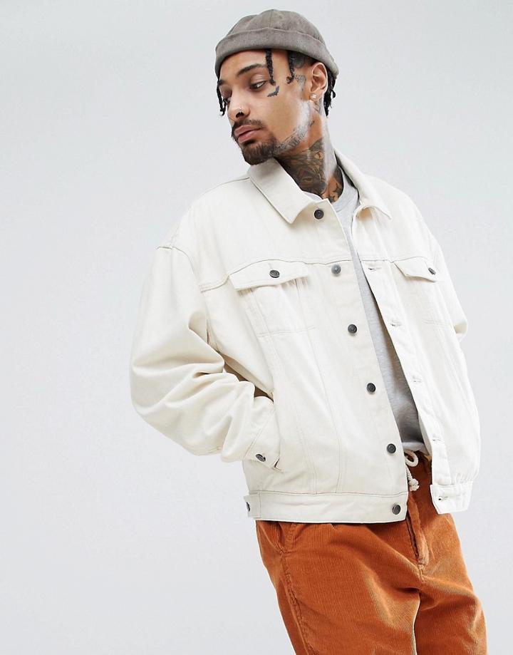 Asos Oversized Denim Jacket In Ecru - Beige