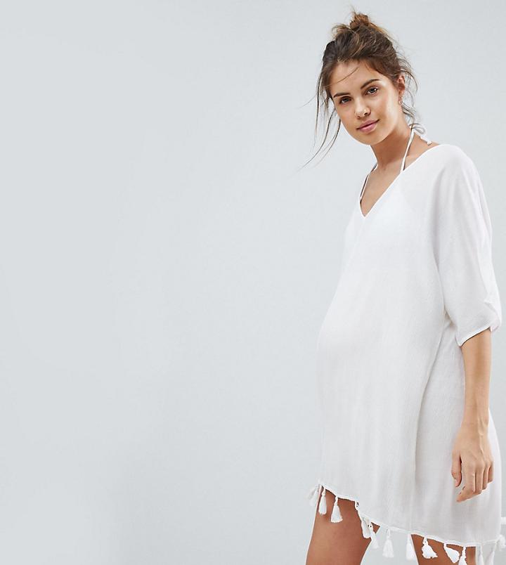 Asos Maternity Tassel Fringed Beach Caftan Cover Up - White