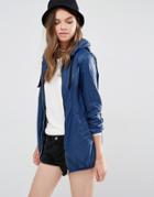 Pull & Bear Shiny Parka Jacket - Blue