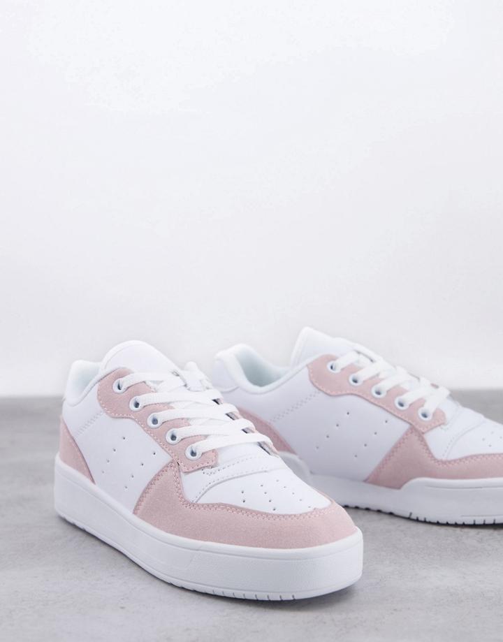 Truffle Collection Chunky Flatform Sneakers In White And Pink