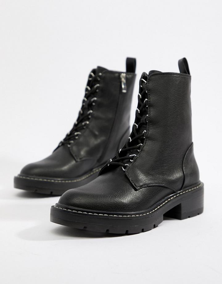 Pull & Bear Lace Front Cleated Sole Hiker Boot - Black