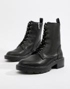 Pull & Bear Lace Front Cleated Sole Hiker Boot - Black