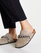 Asos Design Molly Suede Mule With Silver Hardware In Taupe-neutral