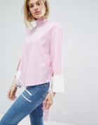 Outstanding Ordinary Relaxed Blouse In Pinstripe With High Neck - Pink
