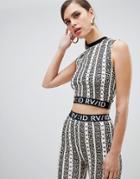 River Island Crop Top In Abstract Animal Print-cream