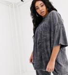 Public Desire Curve Oversized T-shirt In Acid Wash Two-piece-black