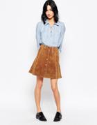Only Suede Press Stud Fastening Front Skirt - Tan