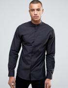 Jack & Jones Premium Slim Concealed Placket Grandad Shirt - Black