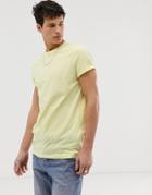 Asos Design Crew Neck T-shirt With Roll Sleeve In Yellow - Yellow