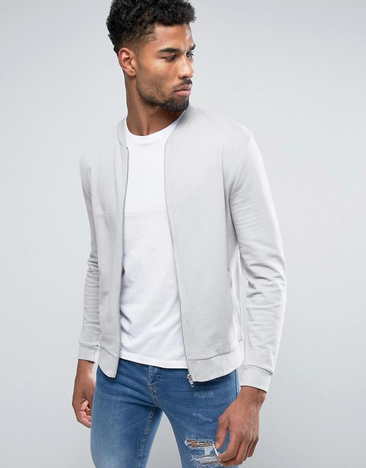 Asos Jersey Bomber Jacket In Gray - Gray