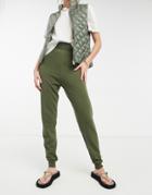 Asos Design Knitted Sweatpants With Tie Waist Detail In Khaki - Part Of A Set-green