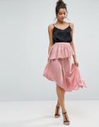 Asos Deconstructed Midi Skirt In Satin - Pink