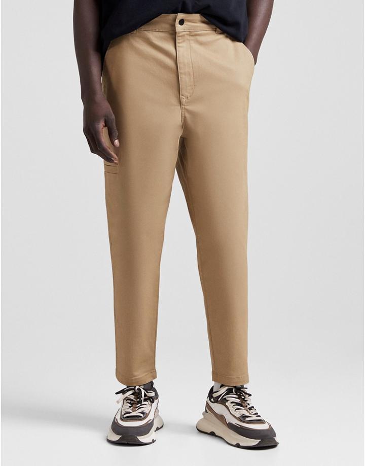 Bershka Tapered Chinos In Tan-neutral