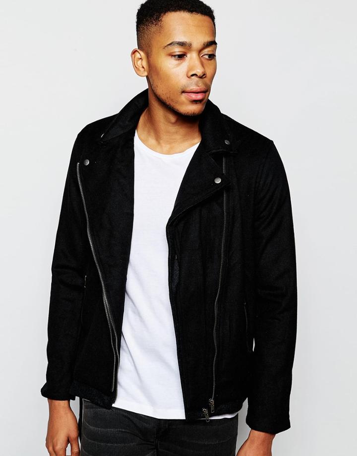 Nana Judy Biker Jacket In Wool - Black