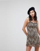 Honey Punch Mini Dress With Ruffle Hem In Leopard - Multi