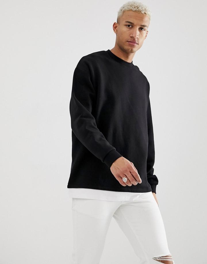 Asos Design Oversized Sweatshirt With T-shirt Hem In Black - Black