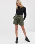 Asos Design Tie Waist Casual Short-green