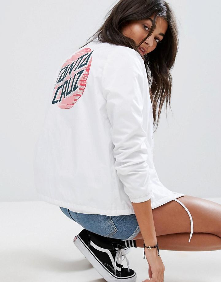Santa Cruz Coach Jacket With Back Print Pop Logo - White