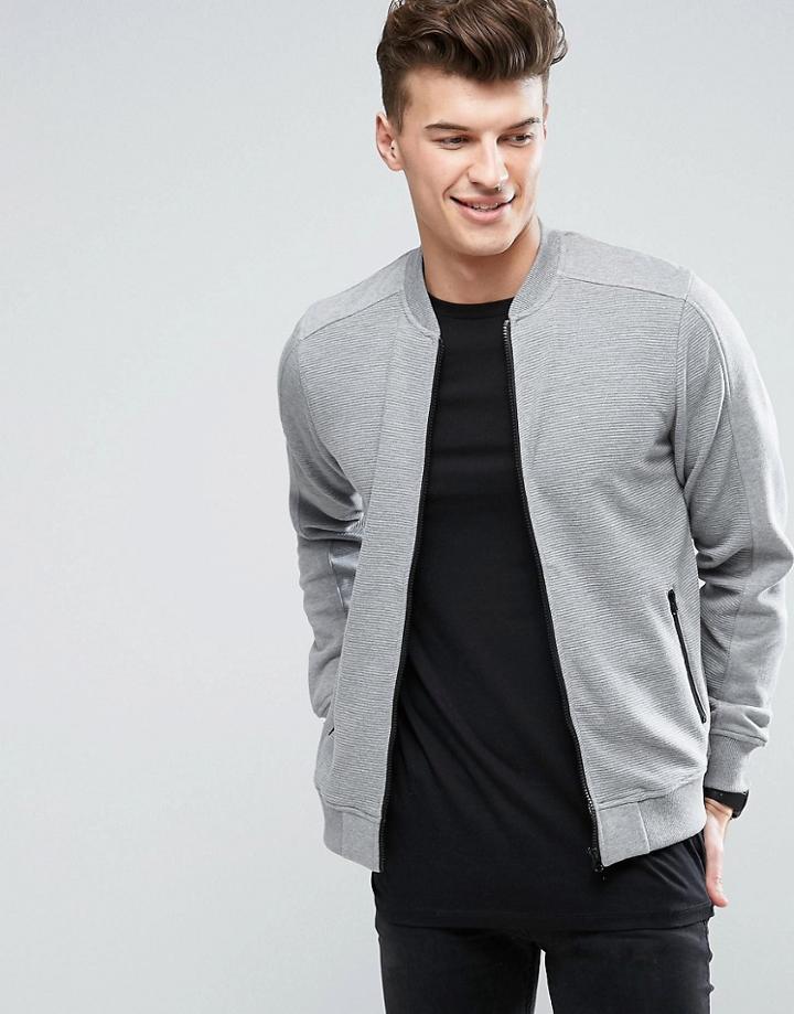 Threadbare Ribbed Zip Through Jacket - Gray