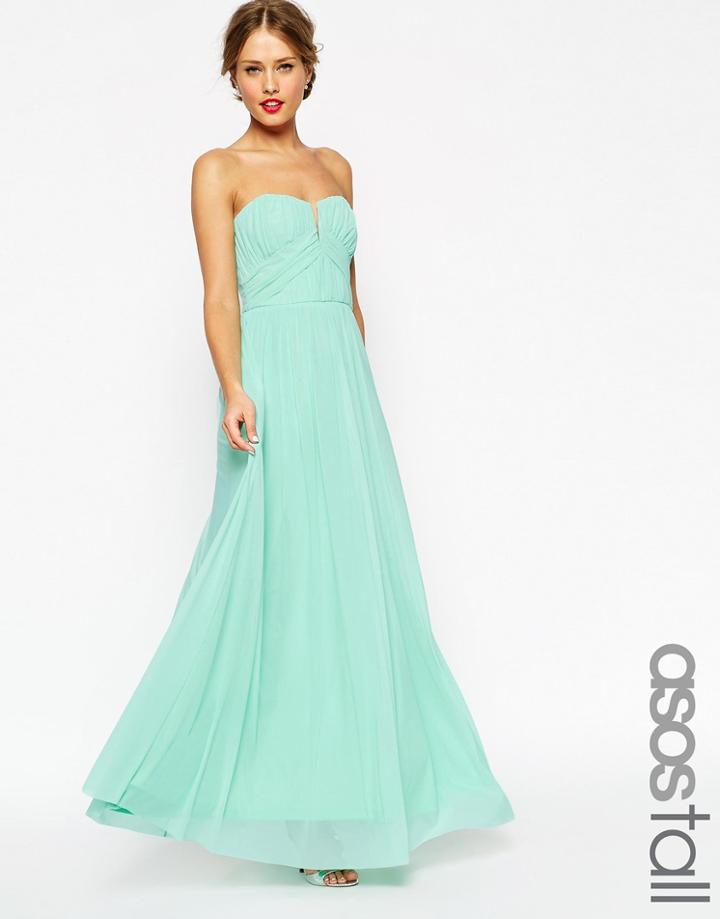 Asos Tall Wedding Ruched Bandeau Maxi Dress - Mint