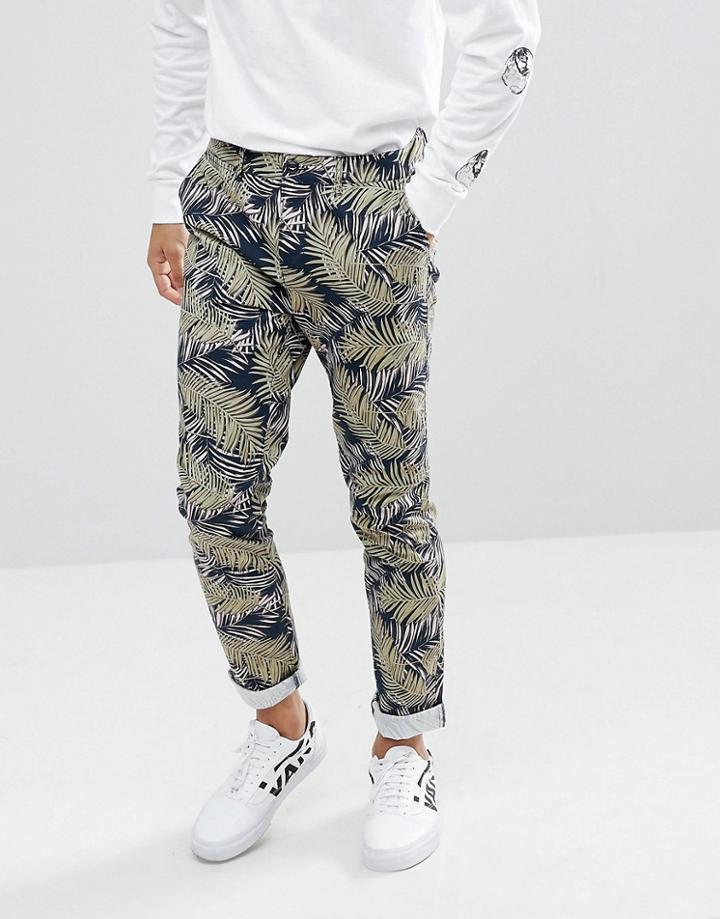Asos Skinny Pants In Vintage Palm Tree Print - Red