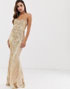 Goddiva Bandeau Sequin Embellished Maxi Dress In Gold - Gold