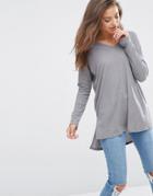 Asos Top With V Neck In Slouchy Rib - Gray
