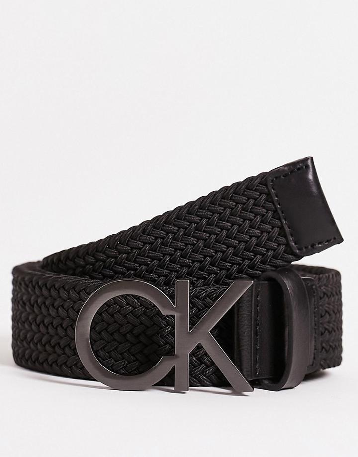 Calvin Klein Braided Belt With Metal Logo In Black